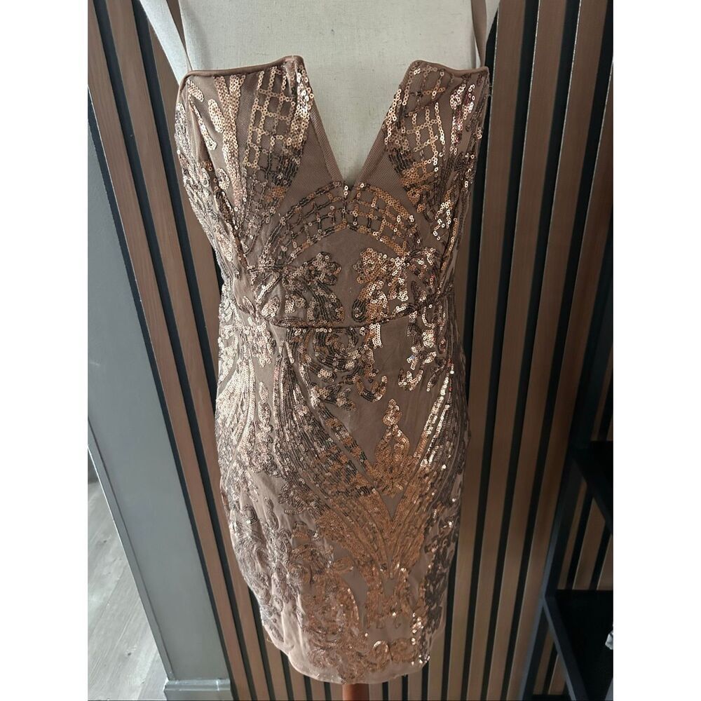 IRIS sequin dress short brown/rose gold color stylish sexy going out dress sz L